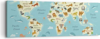 Produktbild von Bild auf Leinwand - Leinwandbild - Einteilig - Tiere die Welt Karte - 90x30cm - Wand Bild - Wanddeko - Wandbilder - Leinwanddruck - Bilder - Wanddekoration - Leinwand bilder - Wandbild - AB90x30-4860