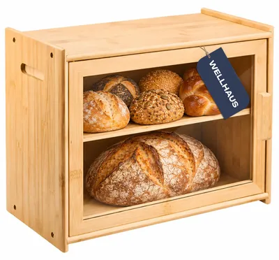 Produktbild von WELLHAUS Bambus Brotkasten 2 Etagen 40cm mit Sichtfenster