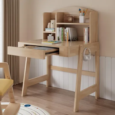 Obrázek produktu pro Dětský psací stůl Flieks s zásuvkou a háčky, výškově nastavitelný stůl s odkládacími plochami, 60 × 80 cm, v přírodním provedení