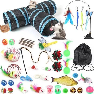Produktbild von Famanu Interaktive Katzenspielzeugset mit Faltbaren Tunneln - 80 x 25 cm