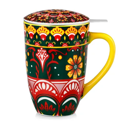 Image de Ensemble de tasses vancasso, 1 pièce, en porcelaine, avec filtre intégré et couvercle, pour thé, café, couleur jaune