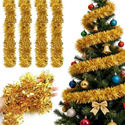 Image de Guirlande décorative "Lametta" pour Noël, lot de 4, couleur or, longueur de 8 mètres