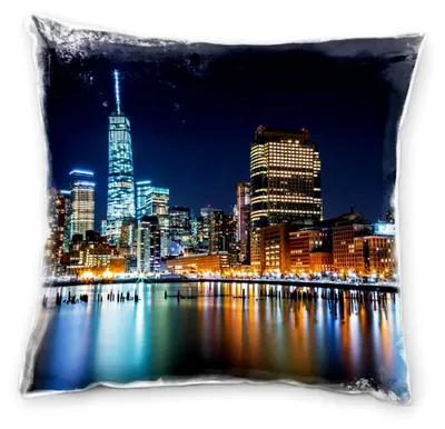 Produktbild von Deko Kissen in Blau und Orange für Couch und Sofa, 40x40 cm