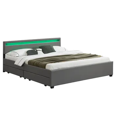 Zdjęcie produktu dla Łóżko tapicerowane Lyon 28968, rama łóżka z pojemnikami, oświetleniem LED i rusztem, 180 x 200 cm