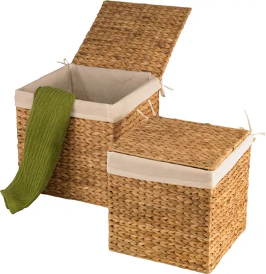 Produktbild von Wasserhyazinthe Körbe Truhen 2er Set  quadratische Körbe, edel geflochten, Geschenk Handarbeit, nachhaltig, Aufbewahrungsbox mit Deckel