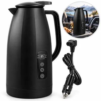 Produktbild von Auto-Wasserkocher 12V 24V, 1,2 L Edelstahl-Wasserkocher für Auto und LKW, mit Temperaturregelung, LCD-Display und Zigarettenanzünder-Stecker
