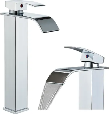 Produktbild von Waschbeck armatur, Wasserhahn Bad Waterfall, Arbeitsplatte, Chrom, Hochdruck, mit Regulierung von Wasserfluss und Wassertemperatur