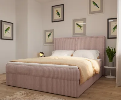 Produktbild von MOEBLO Boxspringbett Bett 04 – Boxspringbett aus Cord, Polsterbett Kontinentalbett Doppelbett mit Bonell-Matratze, Topper und Bettkasten (gepolstertes Kopfteil, Boxspring) - 180 x 200 - Ambience 15 Hellrosa