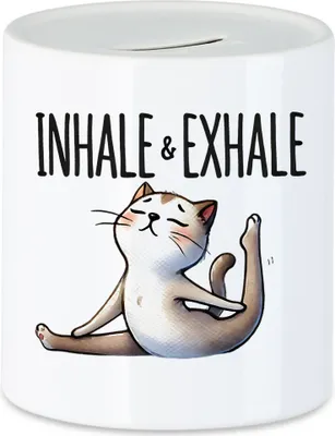 Produktbild von Inhale & Exhale Spardose Geschenkidee für Yoga-Fans und Katzenliebhaber