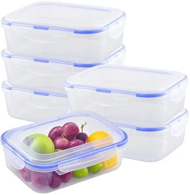 Image de Lot de 6 gobelets en plastique avec couvercles, rectangulaires, 1 100 ml, gobelets hermétiques avec couvercle, gobelets transparents pour le réfrigérateur, boîtes à repas, lavables au lave-vaisselle
