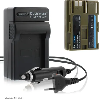 Produktbild von 1x Akku + Lader für Canon EOS 300D 50D 40D 30D 2 BP-511 511A 1600 mAh (7,4V)