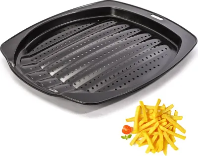 Obrázok produktu pre Plech na pečenie 39x34 cm Perforovaný čierny plech do rúry Plech na hranolky Kov