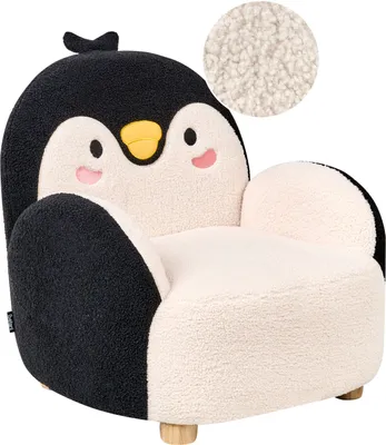 Produktbild von BELIANI Kindersessel Schwarz u. Cremeweiß Bouclé Pinguin Form Gepolstert Niedrige Sitzfläche Kinderzimmer