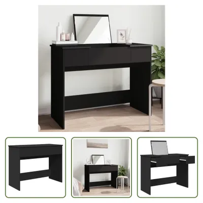 Image de The Living Store Coiffeuse avec miroir noir 100x45x76 cm