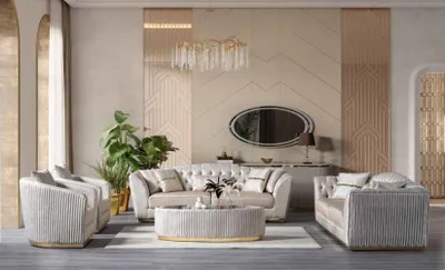 Image de Canapé 3 places pour salon. Canapé confortable de couleur blanche. Canapé luxueux