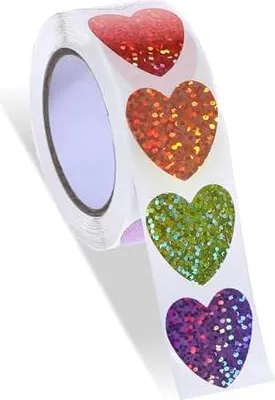 Produktbild von Glitzer Herz Sticker Rolle, 500 Stück Bunte Sticker Herzen 8 Farben Selbstklebend Aufkleber Herz Belohnungssticker Shining Sticker Herz Aufkleber Sticker Liebe Für Kinder Geburtstagsfeier Hochzeit