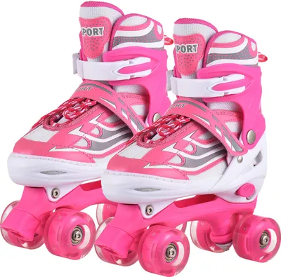 Produktbild von Inline-Skates, beleuchtete Rollschuhe mit beleuchteten Rädern, verstellbare Größe, Kinder 6–12 Jahre alt, geeignet für Schuhgrößen 28–33, Rosa