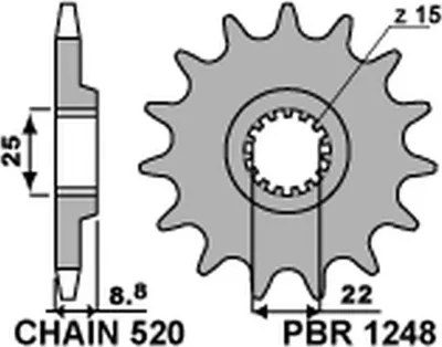 Zdjęcie produktu dla Vorderes Ritzel 1248 15 18Nc For Ktm Sx/Exc 125/150 '88-'19 Selbstreinigend (Jtf1901.15Sc) (Kette 520)