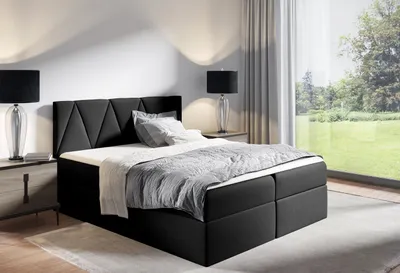 Produktbild von Kontinentales Bett GISELA – 200x200, schwarz + Gratis-Topper