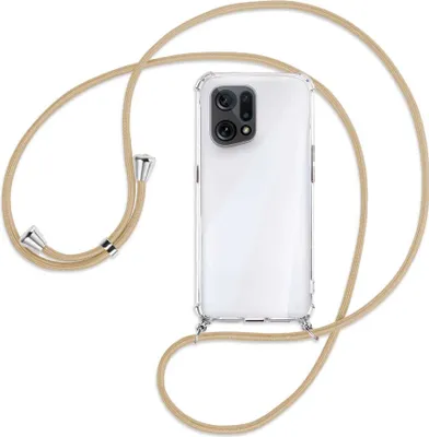Produktbild von Handykette Backcover-Schutzhülle mit Band (Metall silberfarben) für Oppo Find X5 - caramel