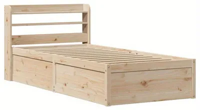 Image de Cadre de lit en bois massif de pin – Lit simple – 90x190 cm – Avec tête de lit