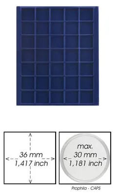 Produktbild von Prophila Collection blaue Veloureinlage für Münzbox, 35 eckige Fächer für Münzen bis 36 mm, z. B. 10 DM, 10 Euro, 5 Rubel