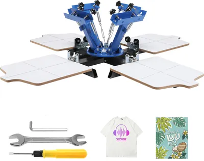 Zdjęcie produktu dla VEVOR 4 stacje 4 kolory maszyna do sitodruku sitodruk T-shirt druk tekstylny DIY