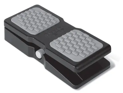 A product shot of a black and gray expression pedal on a white background.