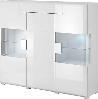 Zdjęcie produktu dla Komoda TOLEDO Szerokość 147 cm Biały laminat / biały połysk Helvetia Meble 2498DW46