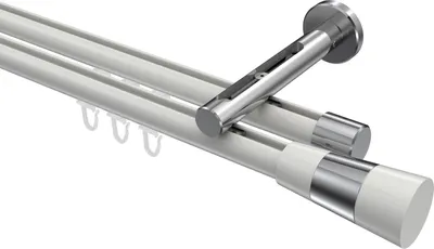 Produktbild von Interdeco Innenlaufstange / Gardinenstange mit Innenlauf Weiß / Chrom, Typ Siteno Tanara (Konus Bicolor), 20 mm Ø 2-läufig, 200 cm