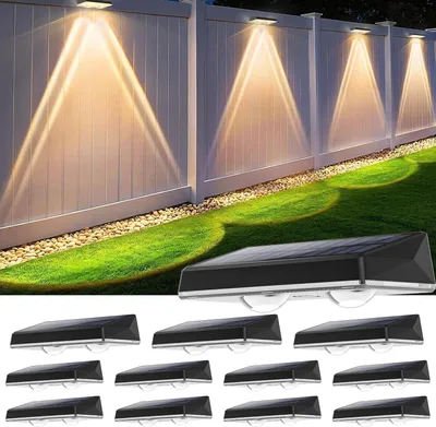 Zdjęcie produktu dla Oświetlenie zewnętrzne na energię słoneczną, 12 sztuk, lampy solarne do montażu na ścianie, wodoodporne lampy LED IP67
