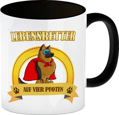 Produktbild von Kaffeebecher Schwarz mit Superheld - Schäferhund - Lebensretter auf vier Pfoten