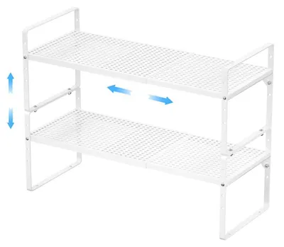 Immagine prodotto di Organizzatore per scaffali da cucina, set da 2, bianco, metallo, espandibile e impilabile