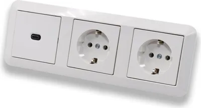 Produktbild von EBROM USB-C Unterputz Steckdose/Lader, 65 Watt Leistung, Schnellladefunktion für Wearables, Smartphones Tablets und Laptops, mit 2 Stück Merten Steckdosen MEG2301-0319 in System M polarweiß glänzend