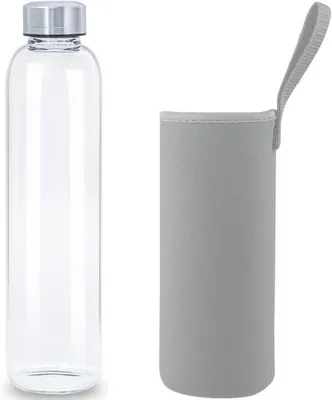 Productafbeelding van Drinkfles van helder borosilicaatglas met neopreen hoes en lekvrije deksel - 500 ml