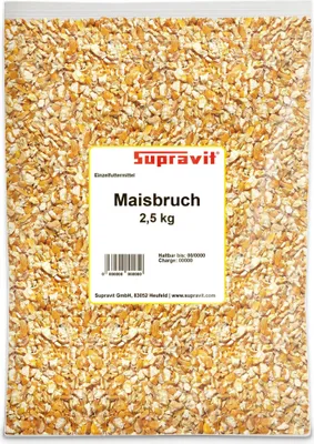 Produktbild von Supravit Maisbruch 2,5kg | getrockneter & geschroteter Mais | hochverdaulicher Bruchmais als Vogelfutter, Hühnerfutter oder für Kaninchen & Pferde