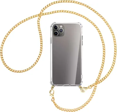 Produktbild von Handykette Backcover-Schutzhülle mit Band (Metall goldfarben) für Apple iPhone 11 Pro Max - goldfarbene Kette