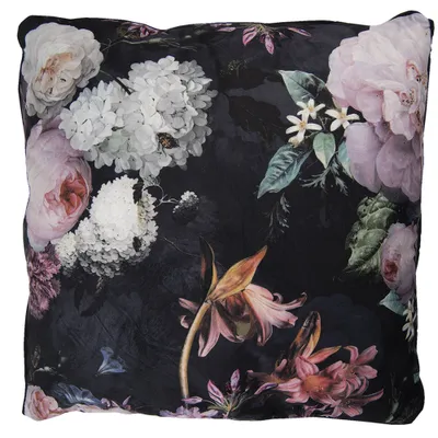 Produktbild von Clayre & Eef Dekokissen 45x45 cm Schwarz Rosa Synthetisch Quadrat Blumen