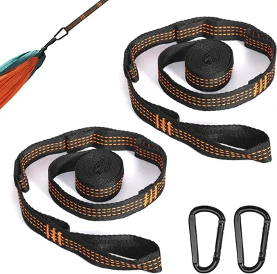 Obrázok produktu pre Upevnenie na hojdaciu sieť 2 m, 2,5 cm široké, 2 karabíny, odolný polyester, pre kempovanie