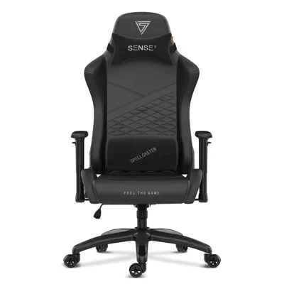 Zdjęcie produktu dla SENSE7 Spellcaster SENSHI XL Krzesło gamingowe z ekologicznej skóry, czarne – ergonomiczne krzesło biurowe dla osób wysokich, nośność 160 kg, fotel szefa z pianką zimną i podłokietnikami 2D