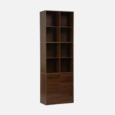 Produktbild von sweeek - Modulares Regal Holzdekor 3 Elemente - 2 Türen 8 offene Fächer - Nussbaumfarben