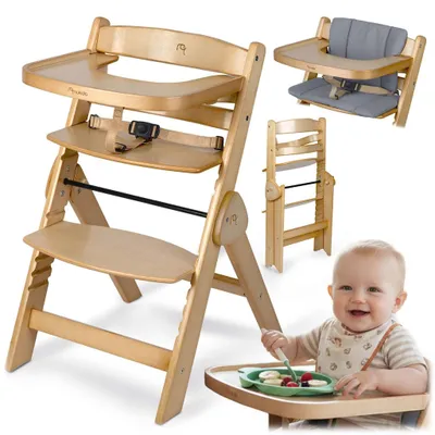 Image de Chaise haute en bois pour enfants, réglable, plateau amovible