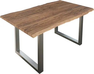 Produktbild von Esstisch Baumkante massiv Akazie stone 160 x 85 cm silber LAUREN