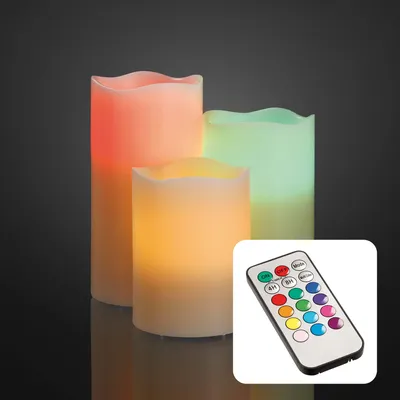 Produktbild von Kerzen LED 3er Set weiß Deko Indoor RGB bunt flackernd Batterie Imitat Wachs