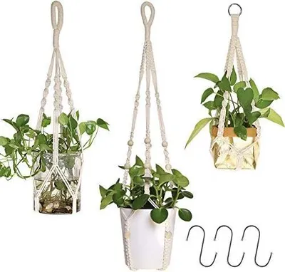 Produktbild von AceList Makramee Blumenampel 3er Set - Pflanzenampel für Innen & Außen, Blumenampel Hängend Balkon, Boho Baumwolle, Kurz & Lang, Ideal für Blumentopf & Dekoration