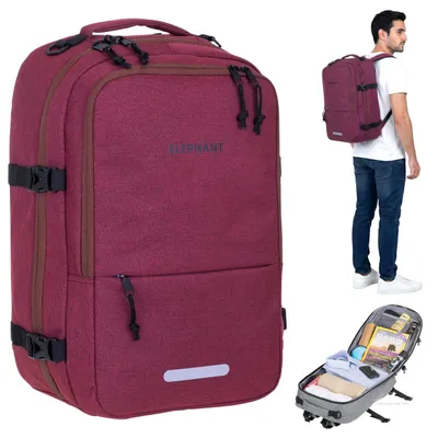 Produktbild von Handgepäck Rucksack Flugzeug Reiserucksack Herren Damen Laptoprucksack Notebook Business Pendler Tasche Travel Elephant Fly Medium 13125 Bordeaux Rot