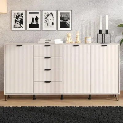 Image de Paglietaa - Buffet, 183x40x91h cm Blanc Crème, 3 Étagères