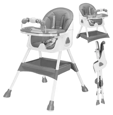Produktbild von Baby Hochstuhl 3-in-1 klappbar verstellbar mit Spielzeug und Tablett, Grau