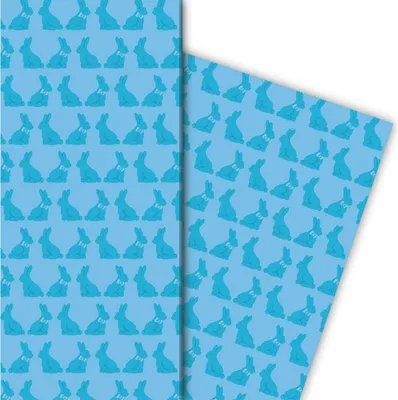 Produktbild von Edles Oster Geschenkpapier mit einer Reihe von Hasen, hellblau - G5188, 32 x 48cm
