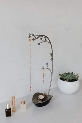Produktbild von Umbra Jewelry Display Orchid Schmuckständer, Schmuckhalter, Ringhalter, Ohrringhalter, Kettenständer, Armbandhalter,mit Aufbewahrungsschale, Metall, Dunkelgrün, 299340296